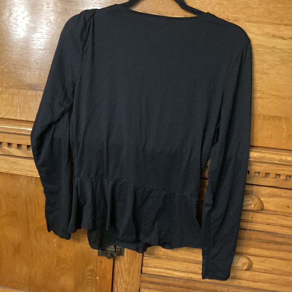 Mon Ami Y2K Balletcore Black Long Sleeve Wrap Peplum Top Blouse Fairy Grunge L/G - Picture 2 of 7